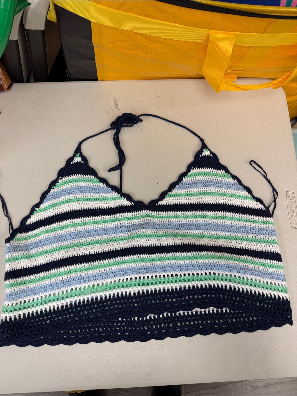 Aerie Striped Crochet Halter Crop Top in Navy and Pastel Stripe new plus size